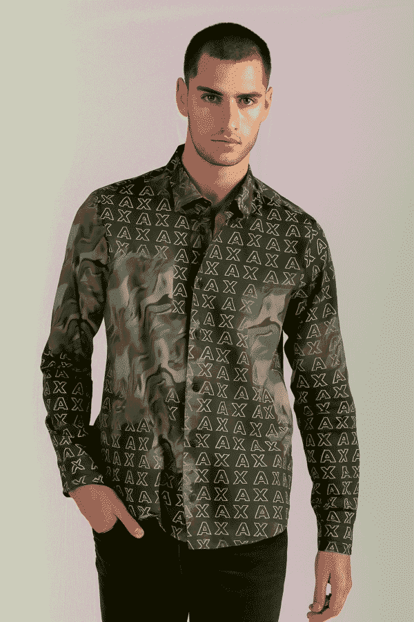 Armani exchange men’s printed shirt black matble pattern