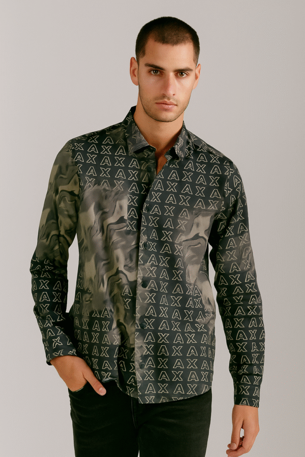 A|X Armani Exchange Men's Printed Shirt – Black Marble Pattern