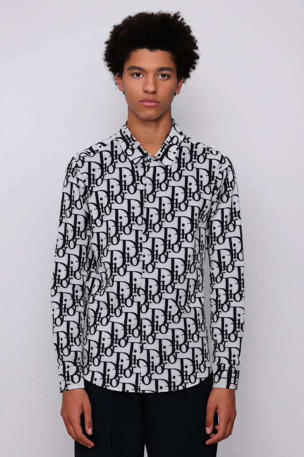 Monochrome Dior-Inspired Logo Print Shirt