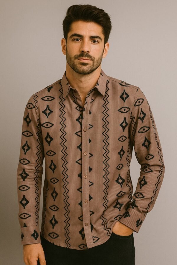 Karen Yoder Brown Geometric Print Long-Sleeve Shirt